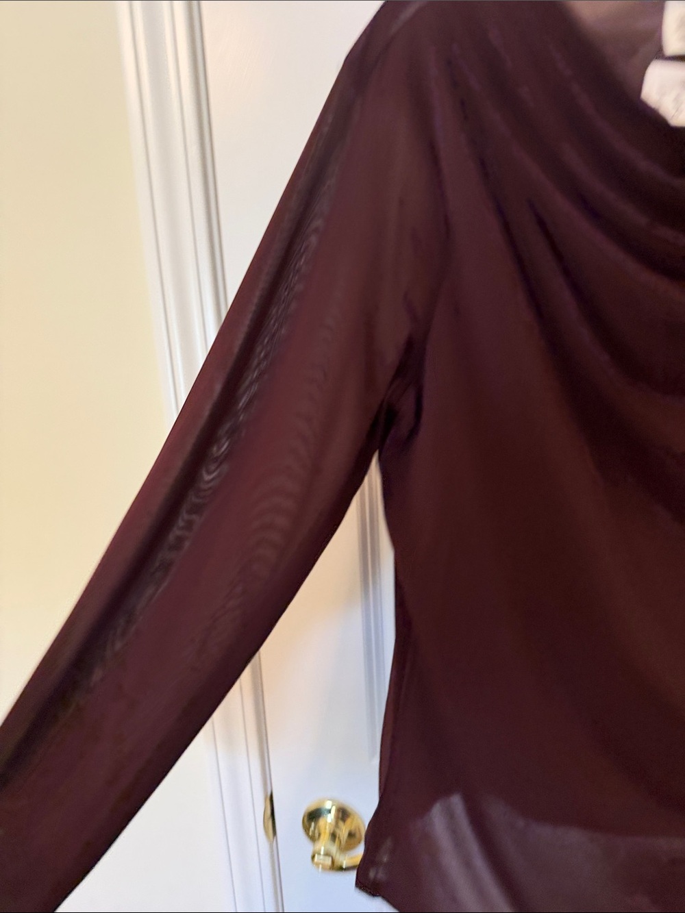 H&M Draped Cowl-Neck Long Sleeve Top in Burgundy XL NWT - Picture 3 of 5